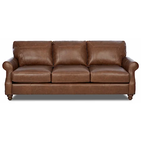 Traditional Extra Large Leather Sofa with Rolled Arms